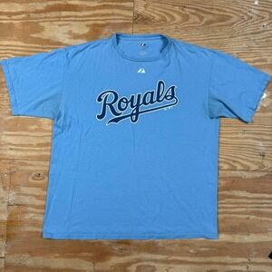 light blue distressed majestic royals mlb‎ baseball tee